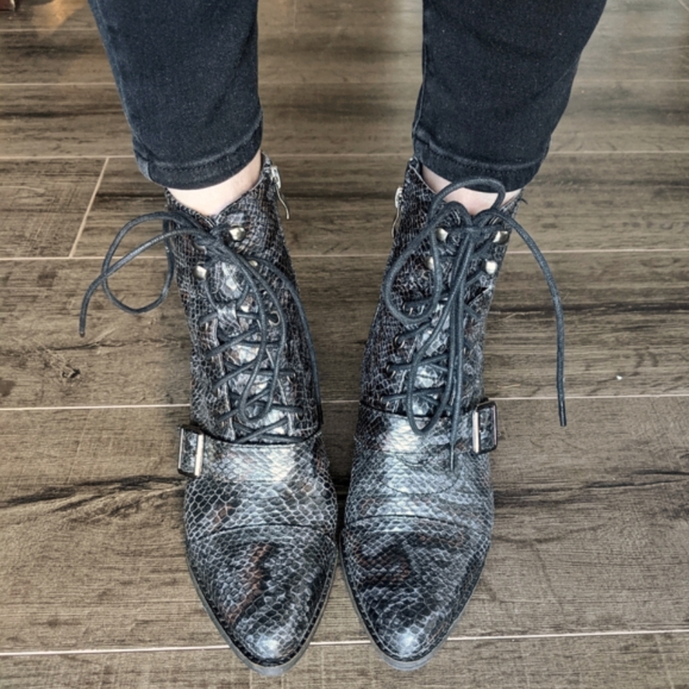 Catherine Malandrino Black Lace Up Boots